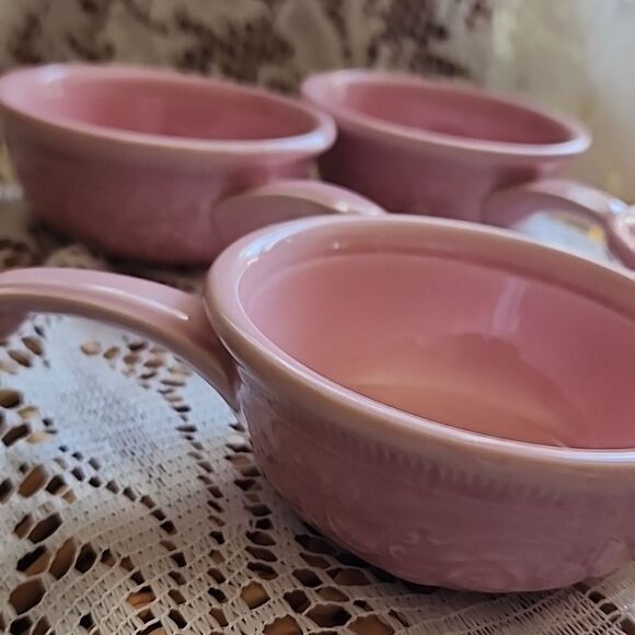 Antique Vintage Taylor Smith & Taylor Pink Oven Serve Ware Handled Small Bowls - Picture 7 of 14